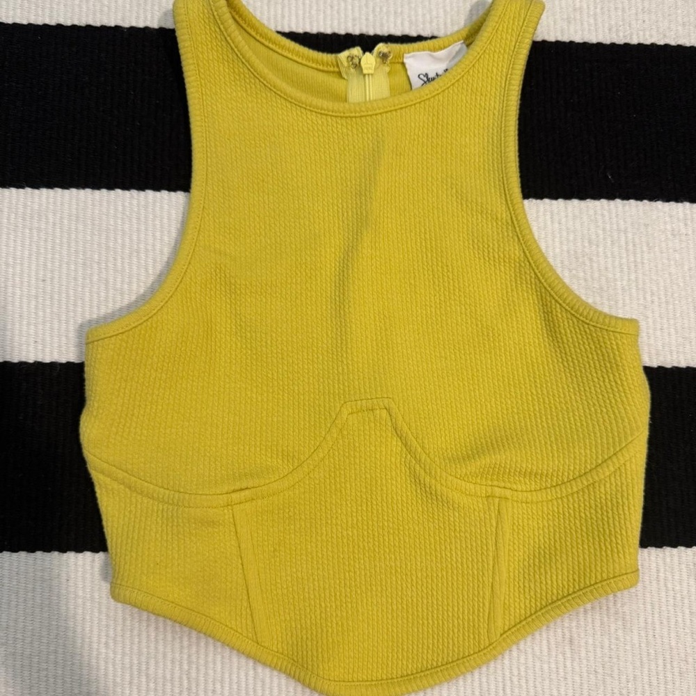 Isabella Fiore Yellow Ribbed Crop Tank Top